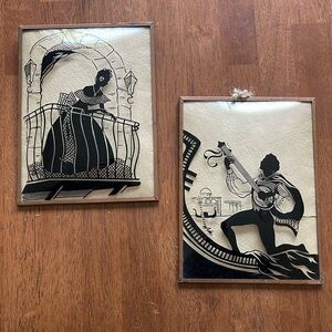 Pair of Antique Reverse Silhouette Wall Art